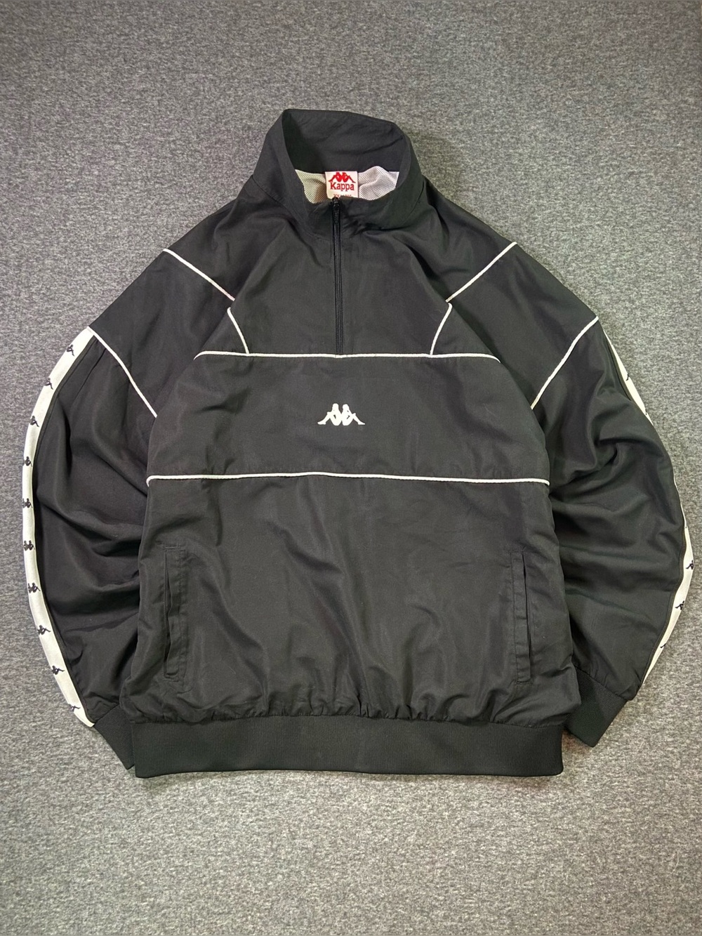 VTG Kappa Omini Logo Tape Half Zip Windbreaker Pullover Jacket Mens XXL BlackY2K